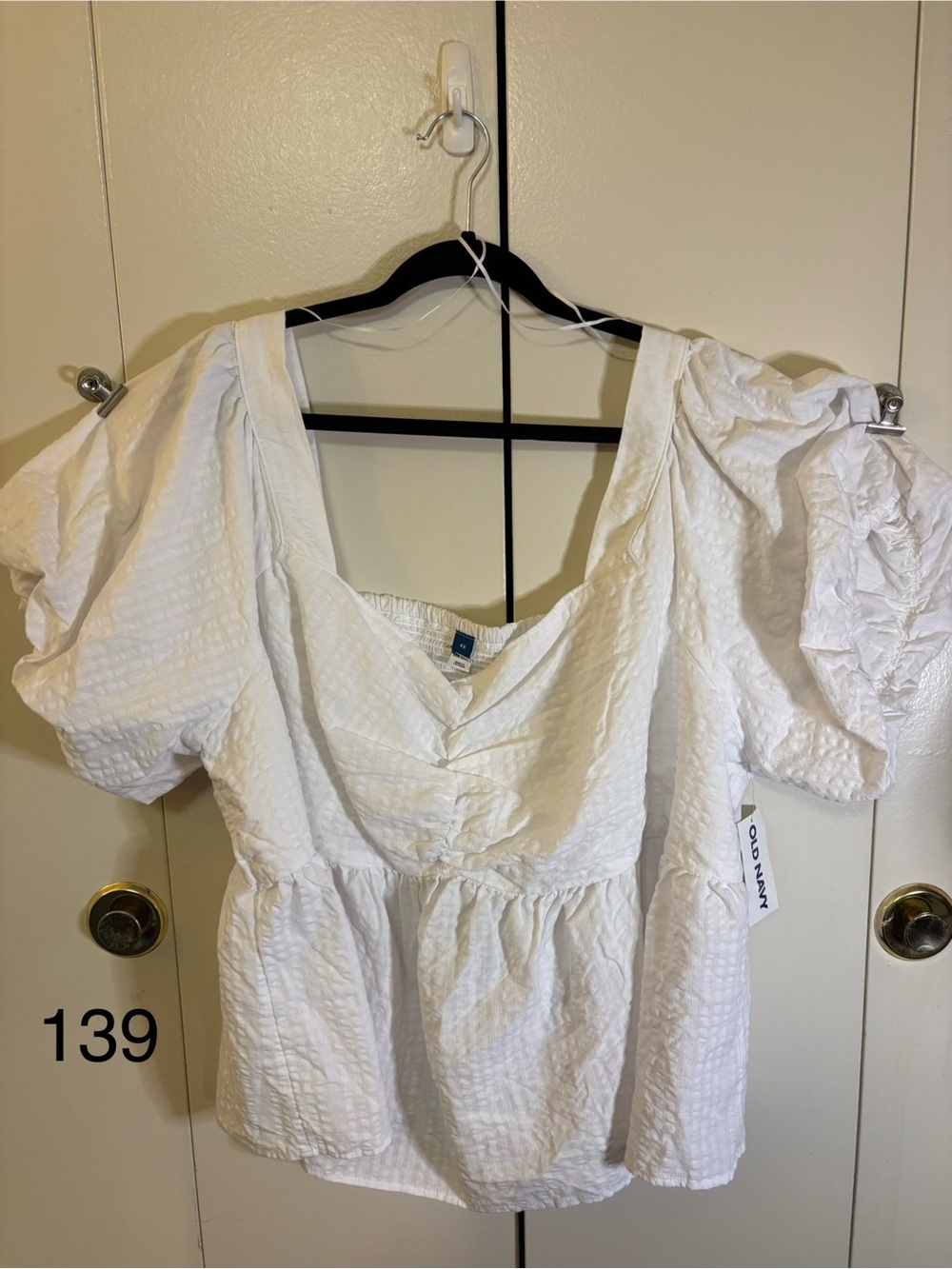 Old Navy White Smocked Top with Ruching